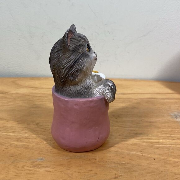Vtg Silver Tabby Cat Playful in a Pot Collectible Figurine - My Kitty Collection - Picture 5 of 12